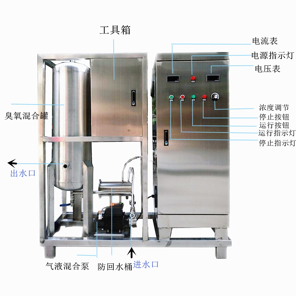 佳環(huán)60克氧氣源臭氧水機14臺生產中用于噴泉景觀水處理